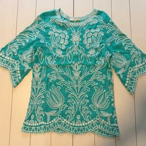 Solitaire Anthropology Embroidered Teal Women's Top